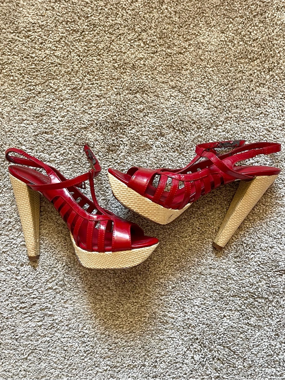 Vintage Jon Josef Red Leather Woven High Heel Size 9-9.5